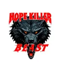 centered black werewolf with the word "Hope Killer" written on top in red and the word "BEAST" written on the bottom tattoo design idea