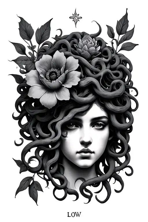 flowers, Medusa, tarot card featuring tattoo design idea
