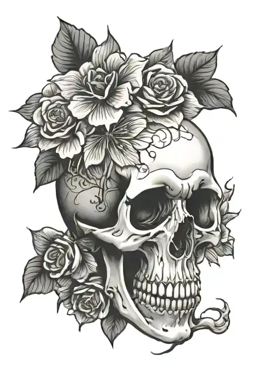 skull flowers hand japanesee tattoo design idea