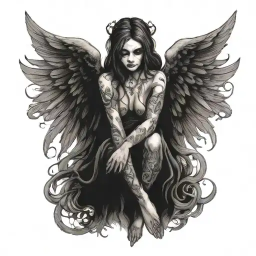 A gothic angel with a sinister twist tattoo design idea