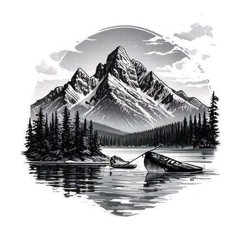 grand Teton mountains and fishing tattoo design idea