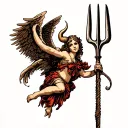 Angel with horns and pitchfork  tattoo design idea