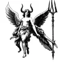 Angel with horns and pitchfork  tattoo design idea