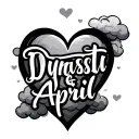 "Dynasti & April" "Dynasti & April" "Dynasti & April" Name in Heart Shape Clouds tattoo design idea