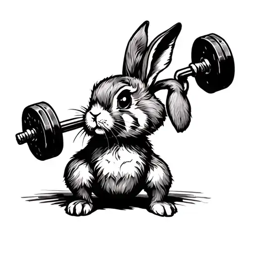 strong bunny lifting weights tattoo design idea