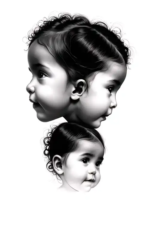 3 baby sisters faces overlapping to make tattoo design idea
