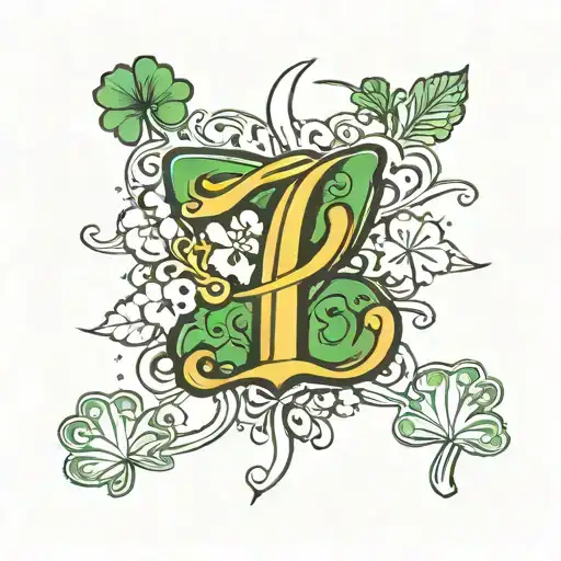 Letter L, with Patrick's Day theme and a 4 leaves clover tattoo design idea