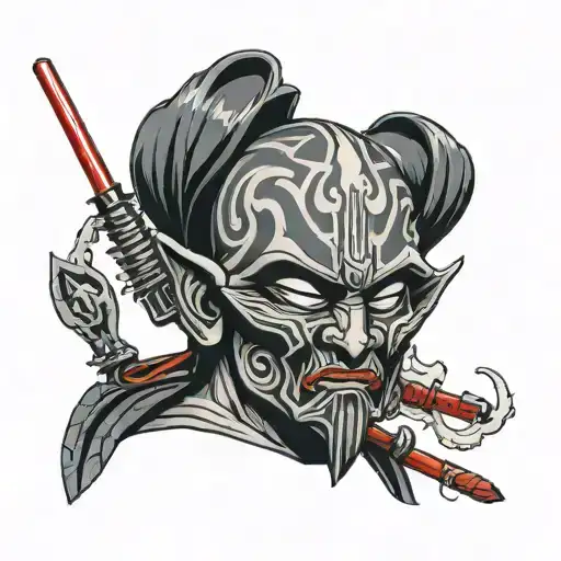 Jedi sith mask split in half tattoo design idea
