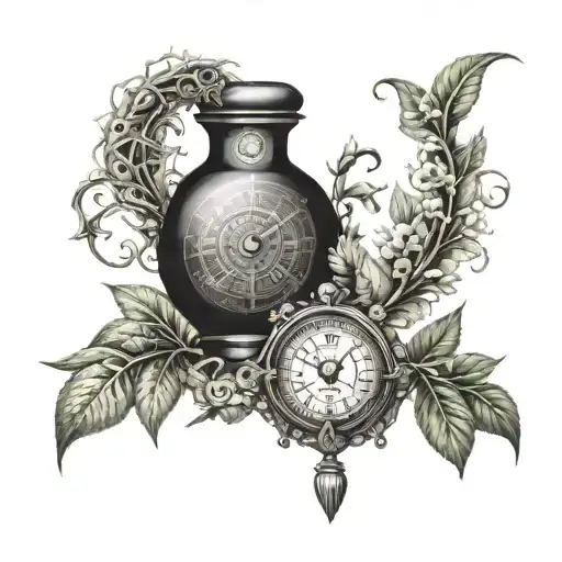 salvia divinorum with handclock and dmt patterns tattoo design idea