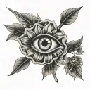 eye of a man with a dutch windmill underneath along with some sunflowers tattoo design idea