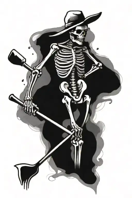 skeleton holding shovel pouring dirt tattoo design idea