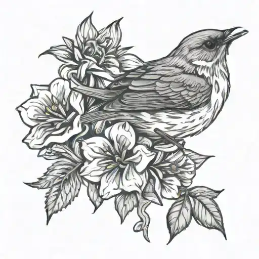 wallflowers and robin tattoo design idea