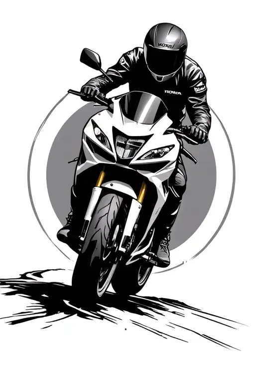 me on honda VFR 800fi motorcycle in moutain inside a circle tattoo design idea