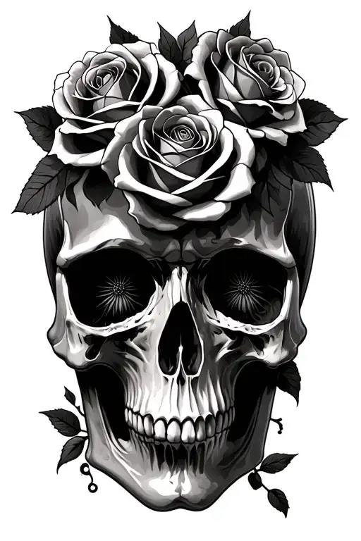 multiple personality Disorder Skull and Roses dark for cover tattoo design idea