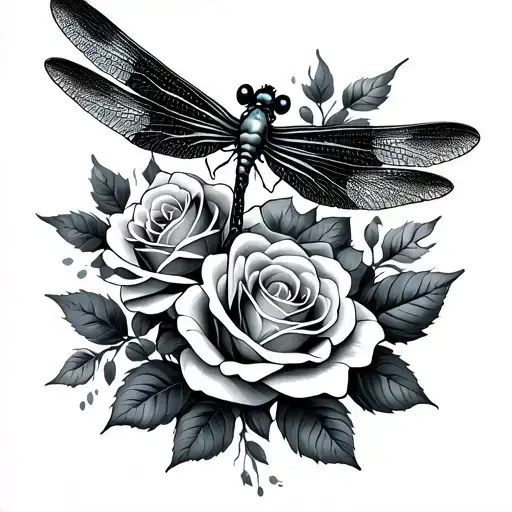 dragonfly with roses intertwined small tattoo tattoo design idea