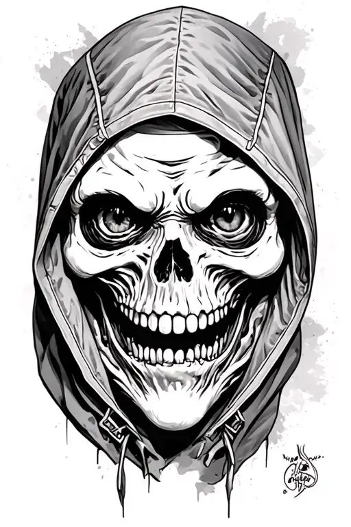 grim repear face and hood tattoo design idea