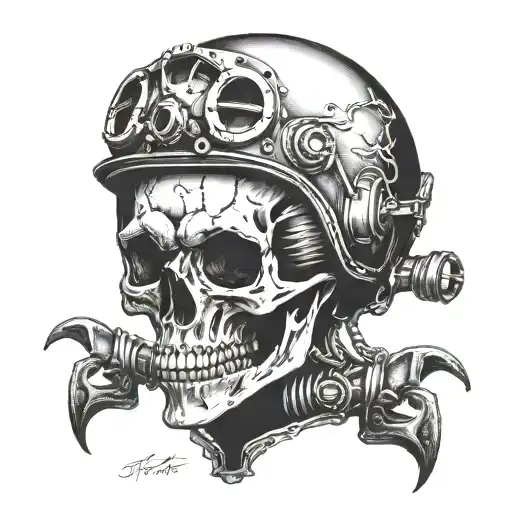 underwater diver skull tattoo design idea