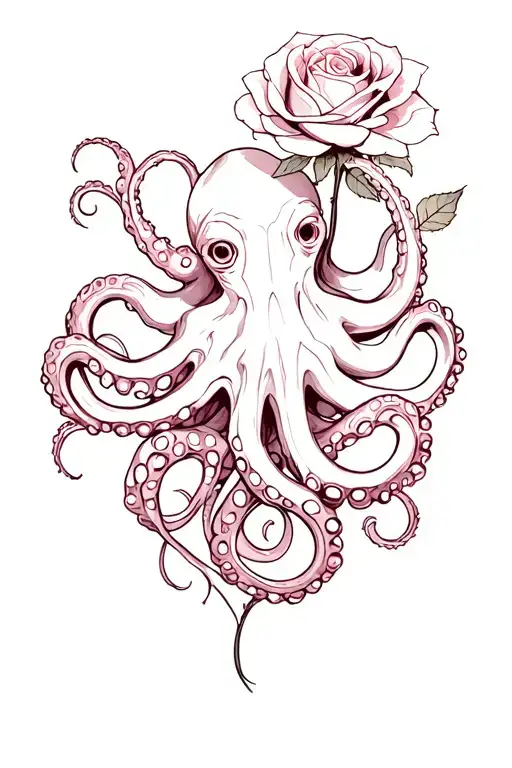 octopus and rose intertwined tattoo design idea