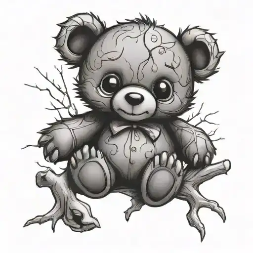 teddy bear, ant, tree of knowledge tattoo design idea