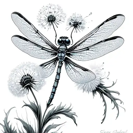 Dragonfly And Dandelion tattoo design idea