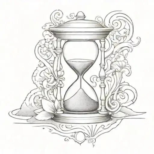A detailed hourglass design with Xander and Sarah's initials incorporated into the sand flowing through it tattoo design idea