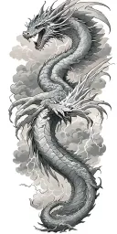 leviathan, virgo, typhoon, wings, clouds, dragon, fighting, midgar background, manlike body, storm, lightning tattoo design idea