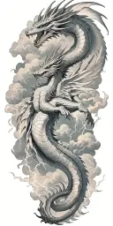 leviathan, virgo, typhoon, wings, clouds, dragon, fighting, midgar background, manlike body, storm, lightning tattoo design idea