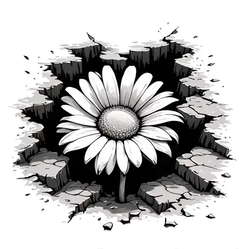 daisy pushing through sidewalk crack tattoo design idea