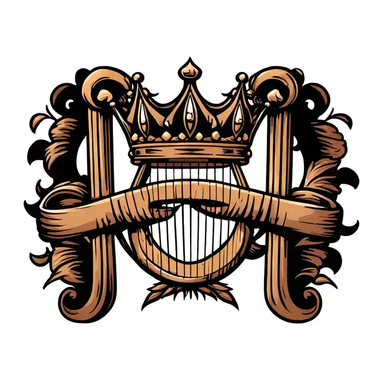 harp with a crown tattoo design idea