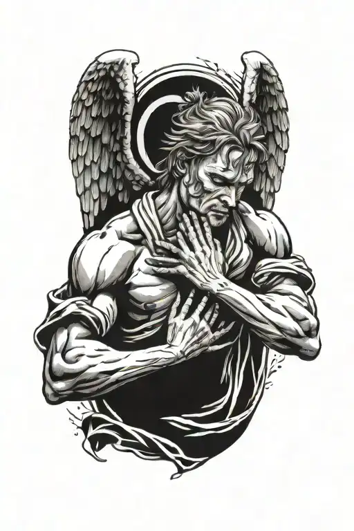 crying angel praying tattoo design idea