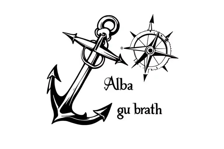 an anchor and compass with words "Alba gu brath" written underneath tattoo design idea