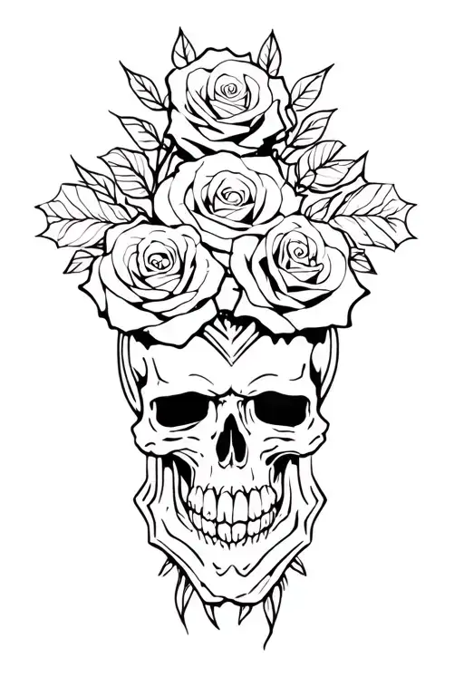 cross and skull with roses tattoo design idea
