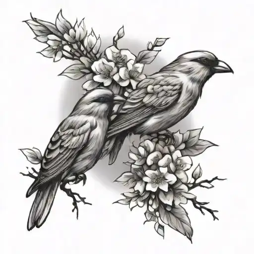 A tattoo symbolizing love and family, with cherry trees representing growth and three birds representing father, husband, and lover roles tattoo design idea