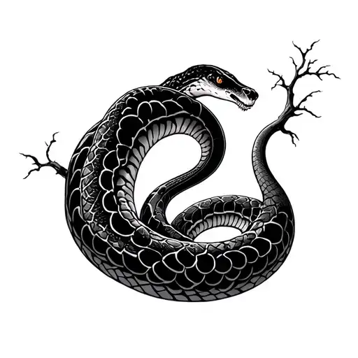 mangrove tree with big snake behind it tattoo design idea