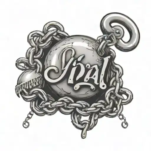 ball and chain with the words POR VIDA tattoo design idea