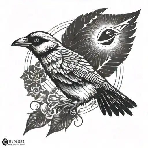 small kurdish tattoo feturing a sun and a chukar patridge with open wings tattoo design idea