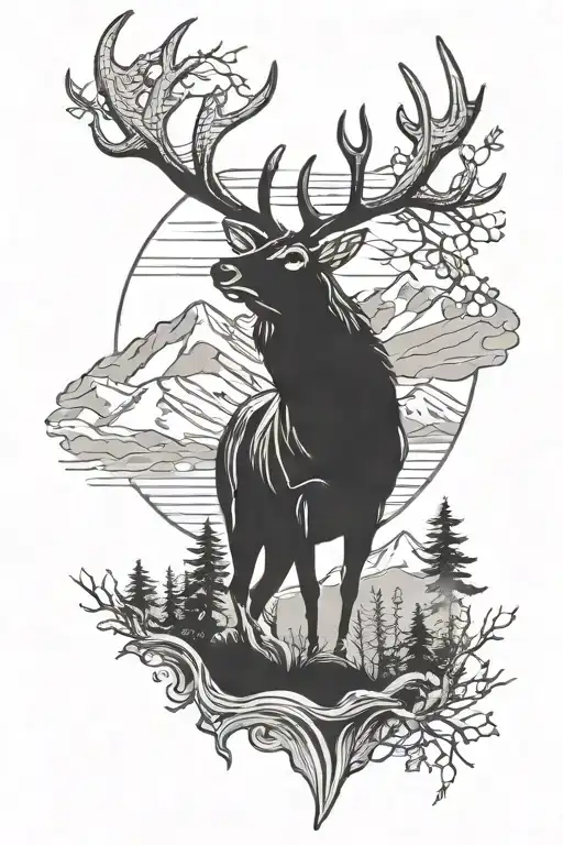 music mountains nature elk tattoo design idea