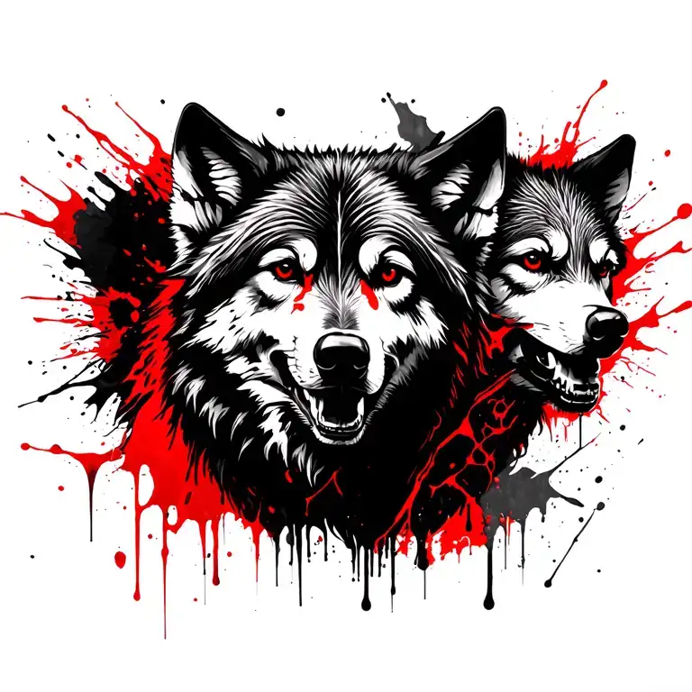 Wolf and family tattoo design idea