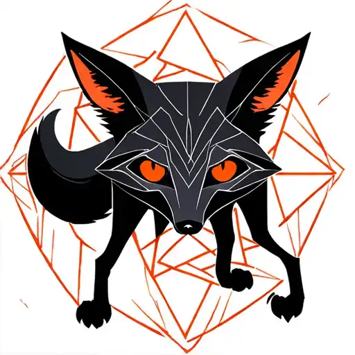Three -eyed black fox with an orange with scarlet eyes, the fox should be in the star of Baphomet tattoo design idea
