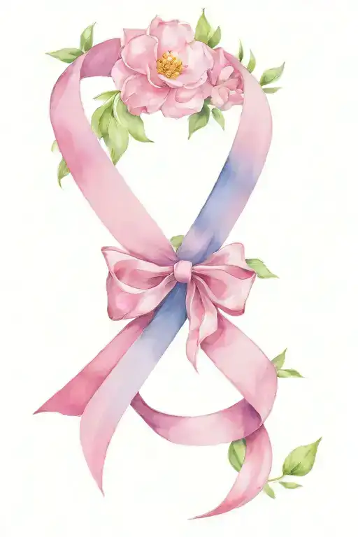 May, June and September birth flowers with pink ribbon (breast cancer) tattoo design idea