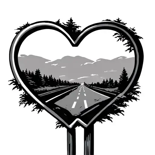 double heart shape road sign with road inside tattoo design idea