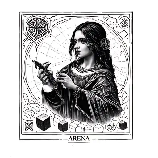 ARENA CLUE WITH CUBES AND VINKINGA BRUJULA tattoo design idea