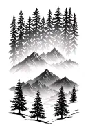 douglas fir trees and mountains tattoo design idea