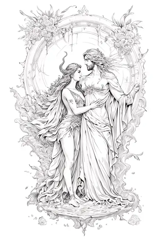 Hades and Persephone in the underworld tattoo design idea