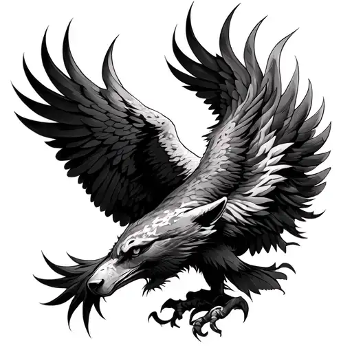 Wolf Eagle fenix coming together tattoo design idea