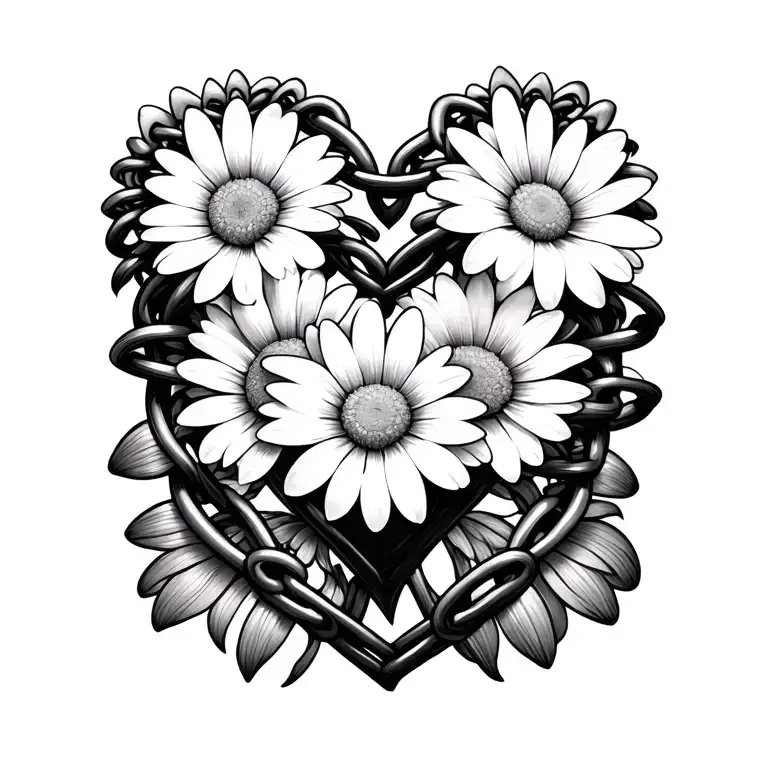 daisy hearts chain wrapped tattoo design idea