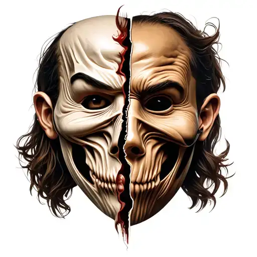 Alex Terrible mask split in half tattoo design idea