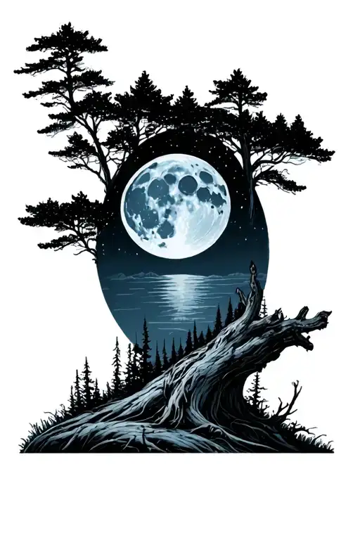 Forest in the background with a blue moon of my Winkinger tattoo tattoo design idea