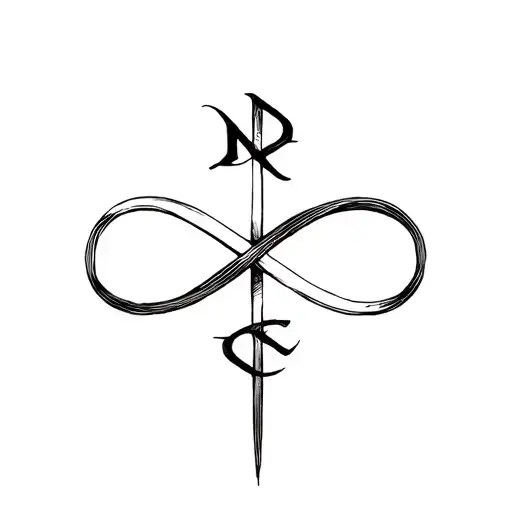 infinity cross with letters N & E  tattoo design idea