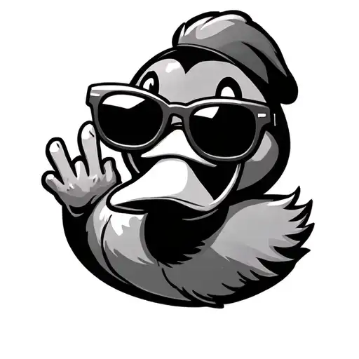cartoon duck with sunglasses sticking up the middle finger tattoo design idea